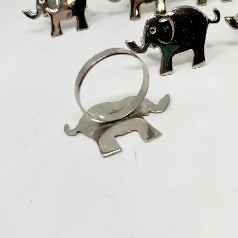 PIER 1 Set Of 8 Nickel Plated Elephant Napkin Rings 2.25” X 1.5” Detailed Trunk
